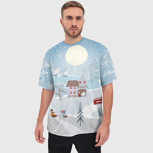 Мужская футболка оверсайз Зимний дворик / 3D-принт – фото 3