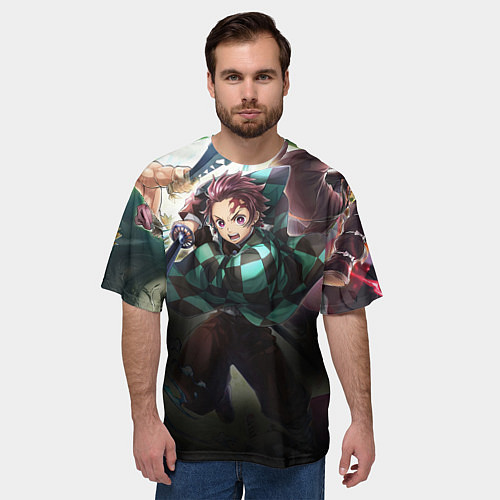 Мужская футболка оверсайз КЛИНОК РАССЕКАЮЩИЙ ДЕМОНОВ / 3D-принт – фото 3