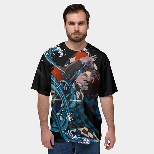 Мужская футболка оверсайз КЛИНОК РАССЕКАЮЩИЙ ДЕМОНОВ / 3D-принт – фото 3