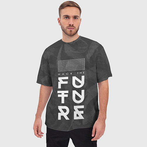 Мужская футболка оверсайз Надпись Hack the future / 3D-принт – фото 3