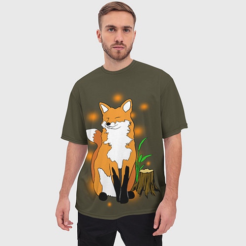 Мужская футболка оверсайз Лиса в лесу / 3D-принт – фото 3
