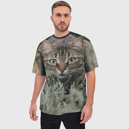Мужская футболка оверсайз Кошка / 3D-принт – фото 3