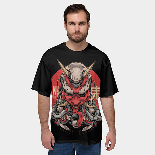 Мужская футболка оверсайз Cyber Oni Samurai / 3D-принт – фото 3