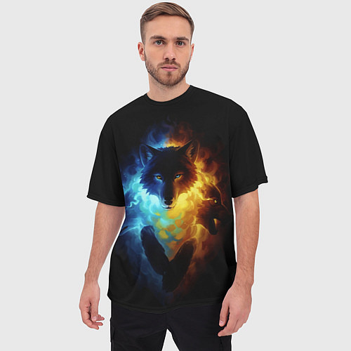 Мужская футболка оверсайз Волки в огне / 3D-принт – фото 3