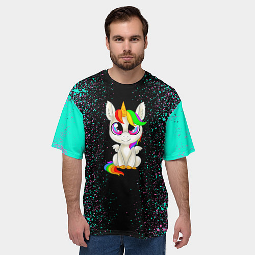 Мужская футболка оверсайз Единорог / 3D-принт – фото 3