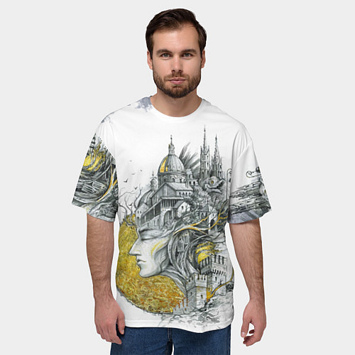 Мужская футболка оверсайз Город в голове / 3D-принт – фото 3