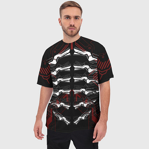 Мужская футболка оверсайз Цифровой киберскелет / 3D-принт – фото 3