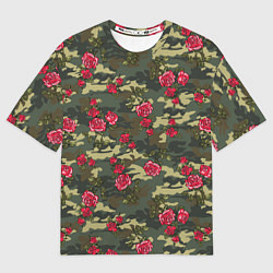 Мужская футболка оверсайз Камуфляж и розы