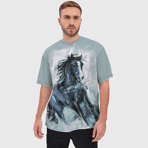 Мужская футболка оверсайз Нарисованный конь / 3D-принт – фото 3