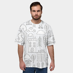 Футболка оверсайз мужская Нарисованный город, цвет: 3D-принт — фото 2