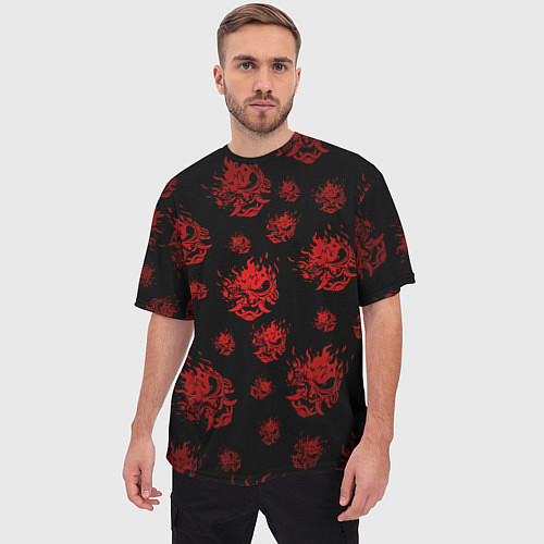 Мужская футболка оверсайз Samurai pattern - красный / 3D-принт – фото 3