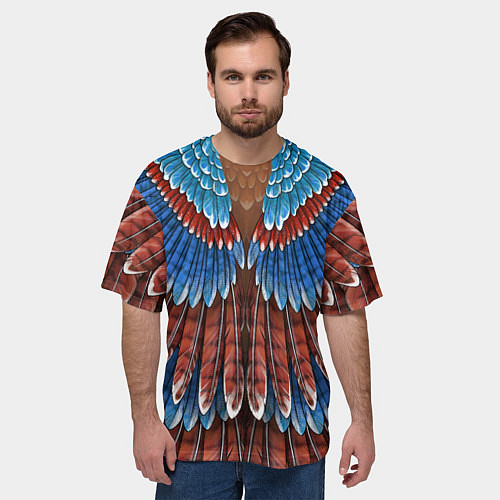 Мужская футболка оверсайз Оперение: сойка / 3D-принт – фото 3