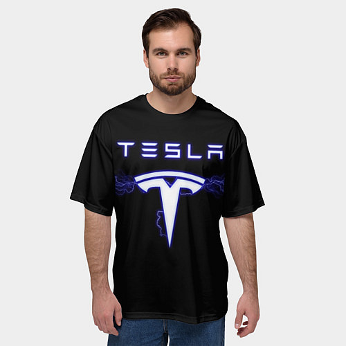 Мужская футболка оверсайз TESLA / 3D-принт – фото 3