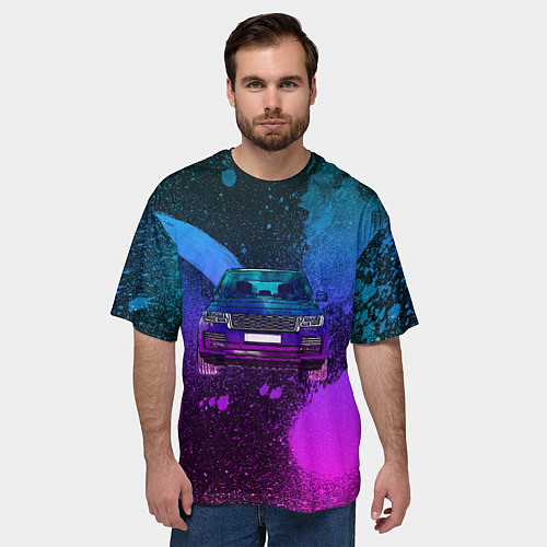 Мужская футболка оверсайз LAND ROVER NEON / 3D-принт – фото 3