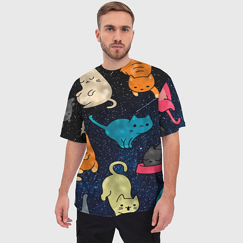 Мужская футболка оверсайз Космические котики / 3D-принт – фото 3