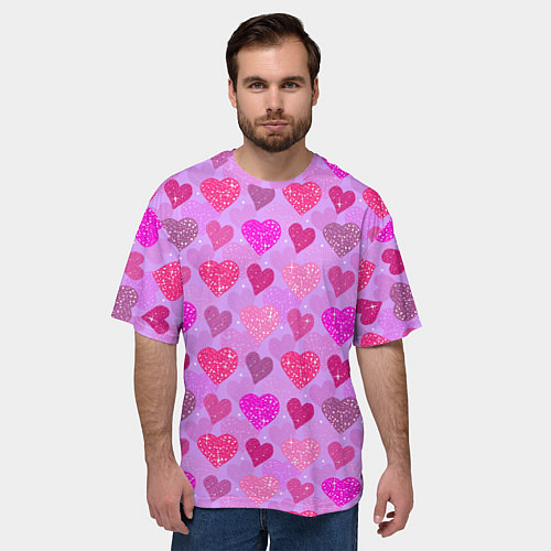 Мужская футболка оверсайз Розовые сердечки / 3D-принт – фото 3