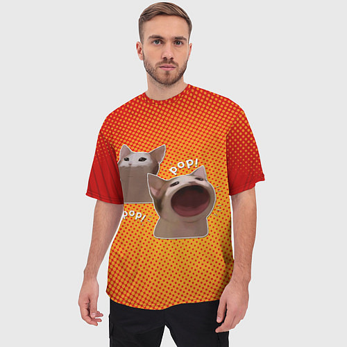 Мужская футболка оверсайз Cat Pop Мем / 3D-принт – фото 3
