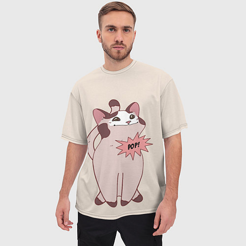 Мужская футболка оверсайз Pop Cat / 3D-принт – фото 3