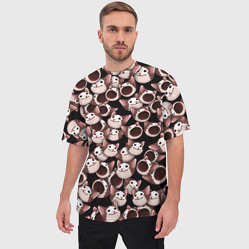 Мужская футболка оверсайз Popping cats / 3D-принт – фото 3