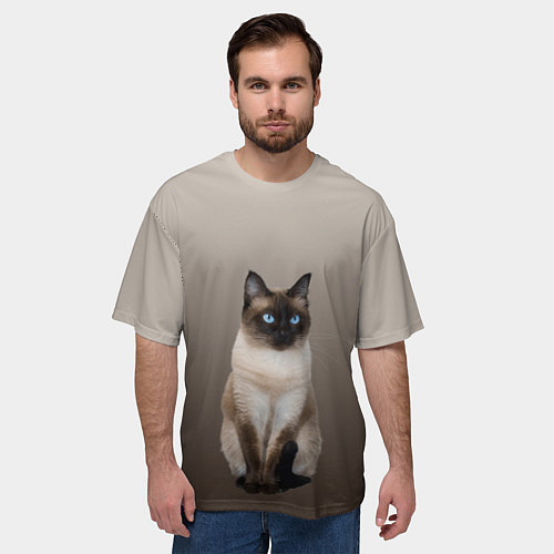 Мужская футболка оверсайз Сиамский кот голубые глаза / 3D-принт – фото 3