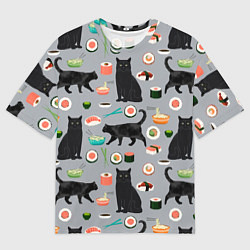 Футболка оверсайз мужская Котики и Суши, цвет: 3D-принт