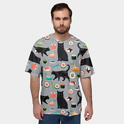 Футболка оверсайз мужская Котики и Суши, цвет: 3D-принт — фото 2
