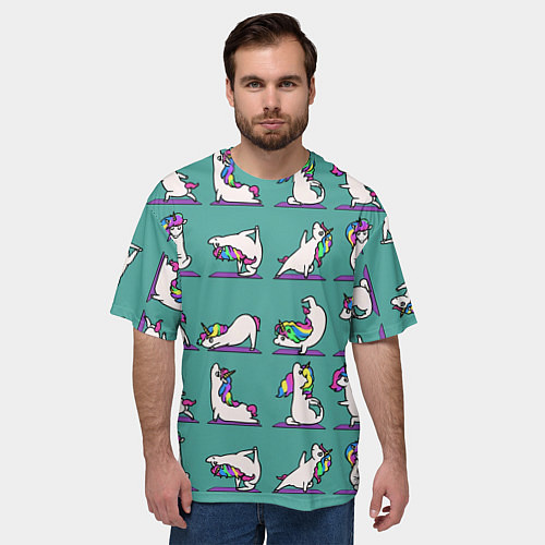 Мужская футболка оверсайз Единороги Зарядка / 3D-принт – фото 3