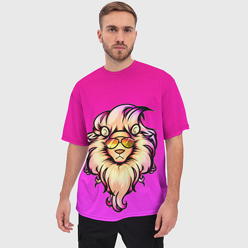 Мужская футболка оверсайз Модный лев в очках / 3D-принт – фото 3