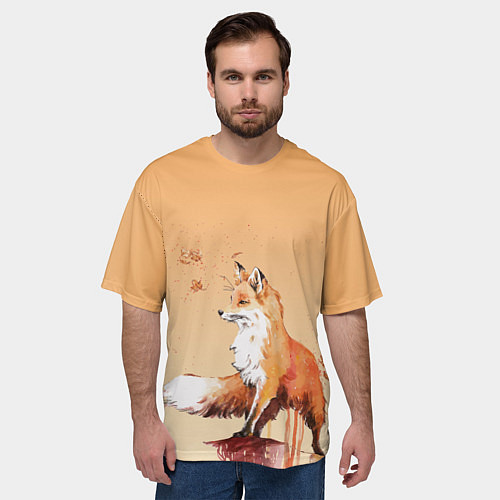 Мужская футболка оверсайз Акварельная лиса задумчивости / 3D-принт – фото 3