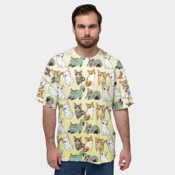 Футболка оверсайз мужская Мультяшные котики на желтом мя, цвет: 3D-принт — фото 2