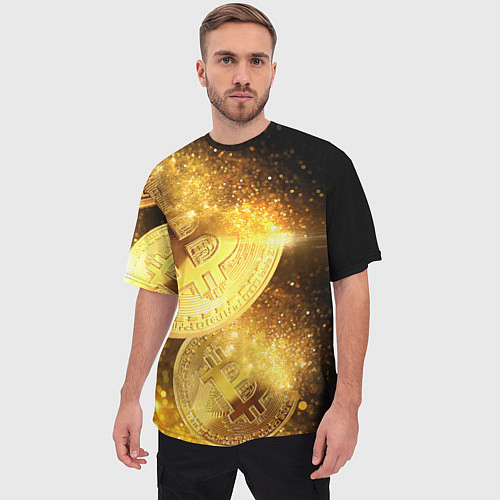 Мужская футболка оверсайз БИТКОИН ЗОЛОТО BITCOIN GOLD / 3D-принт – фото 3