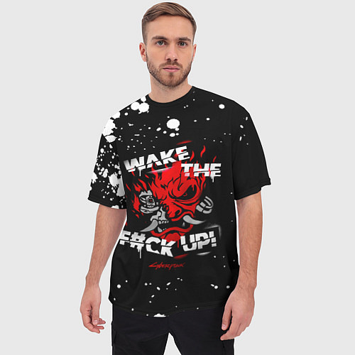 Мужская футболка оверсайз WAKE THE F CK UP! / 3D-принт – фото 3