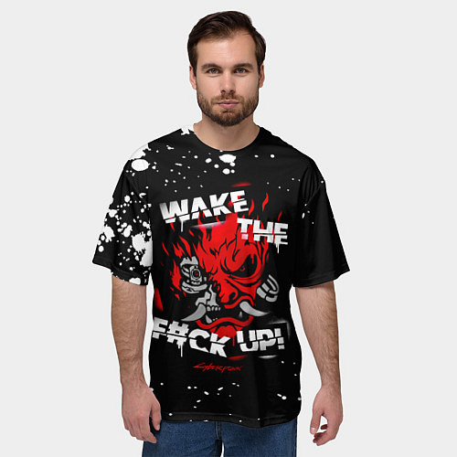 Мужская футболка оверсайз WAKE THE F CK UP! / 3D-принт – фото 3