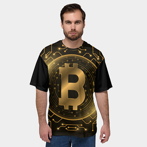 Мужская футболка оверсайз ЗОЛОТОЙ БИТКОИН / 3D-принт – фото 3