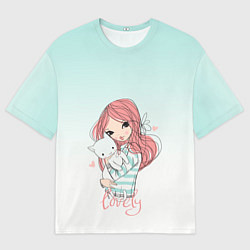 Футболка оверсайз мужская Девочка и любимый кот арт, цвет: 3D-принт