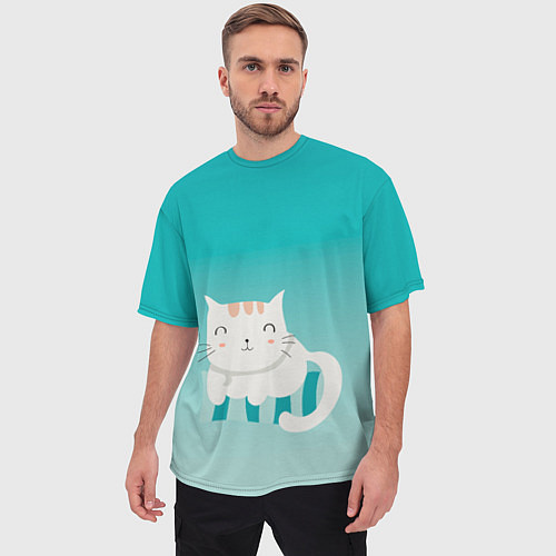 Мужская футболка оверсайз Котик на подстилке / 3D-принт – фото 3