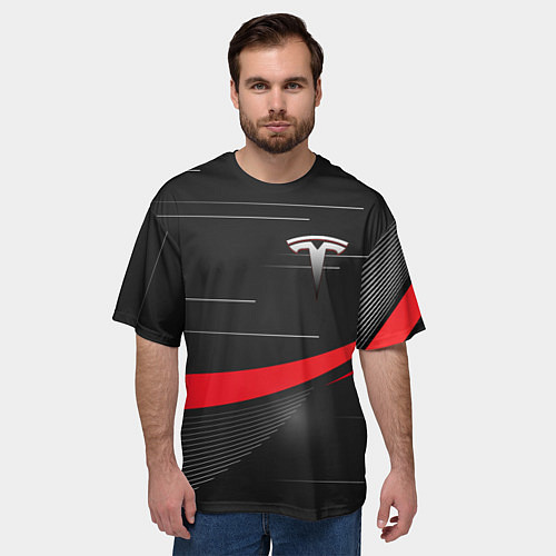 Мужская футболка оверсайз TESLA ABSTRACT ТЕСЛА СПОРТ / 3D-принт – фото 3