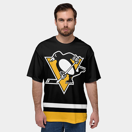 Мужская футболка оверсайз Питтсбург Пингвинз Форма1 / 3D-принт – фото 3