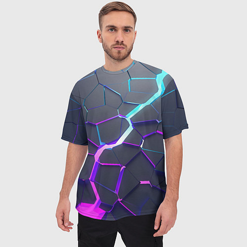 Мужская футболка оверсайз НЕОНОВЫЙ РАЗЛОМ 3Д РАЗЛОМ / 3D-принт – фото 3
