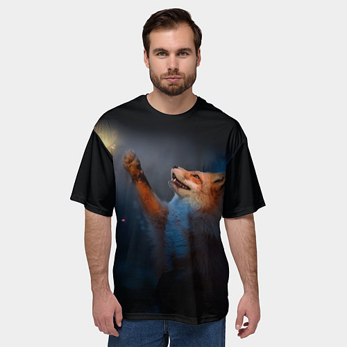 Мужская футболка оверсайз Лиса и огонек / 3D-принт – фото 3