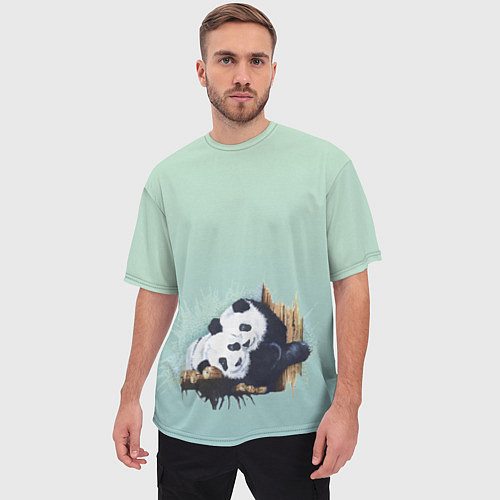 Мужская футболка оверсайз Акварельные панды / 3D-принт – фото 3