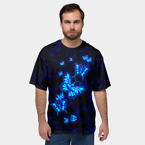 Мужская футболка оверсайз Неоновые бабочки / 3D-принт – фото 3
