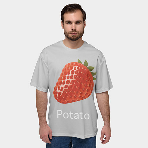 Мужская футболка оверсайз Strawberry potatoes / 3D-принт – фото 3