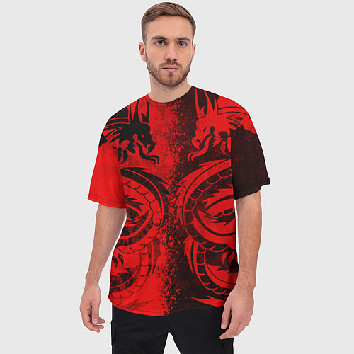 Мужская футболка оверсайз BLACK RED DRAGONS TATOO / 3D-принт – фото 3