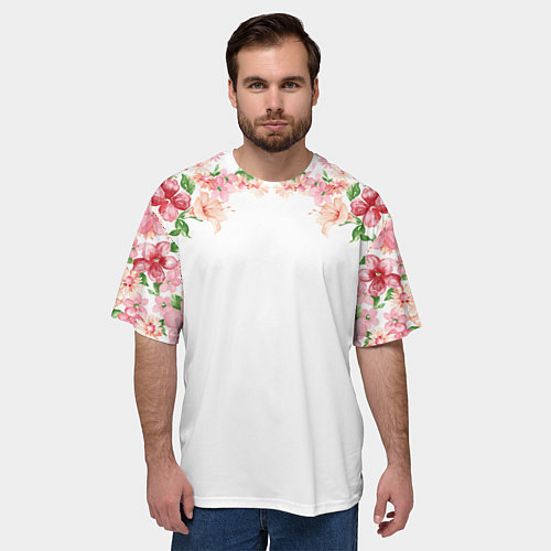 Мужская футболка оверсайз Цветы / 3D-принт – фото 3