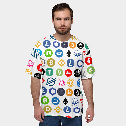 Мужская футболка оверсайз BITCOIN PATTERN БИТКОИН Z / 3D-принт – фото 3