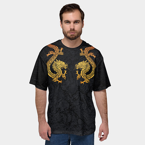 Мужская футболка оверсайз GOLD CHINA DRAGONS / 3D-принт – фото 3