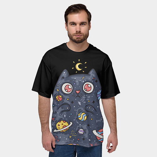 Мужская футболка оверсайз КОСМИЧЕСКИЙ КОТ / 3D-принт – фото 3