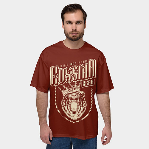 Мужская футболка оверсайз Русский медведь в короне / 3D-принт – фото 3