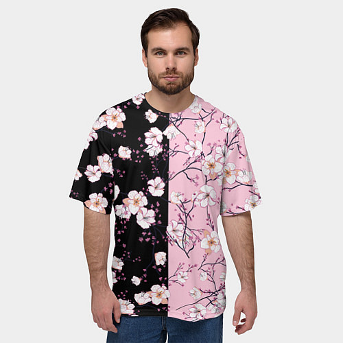 Мужская футболка оверсайз САКУРА SAKURA ВИШНЯ / 3D-принт – фото 3